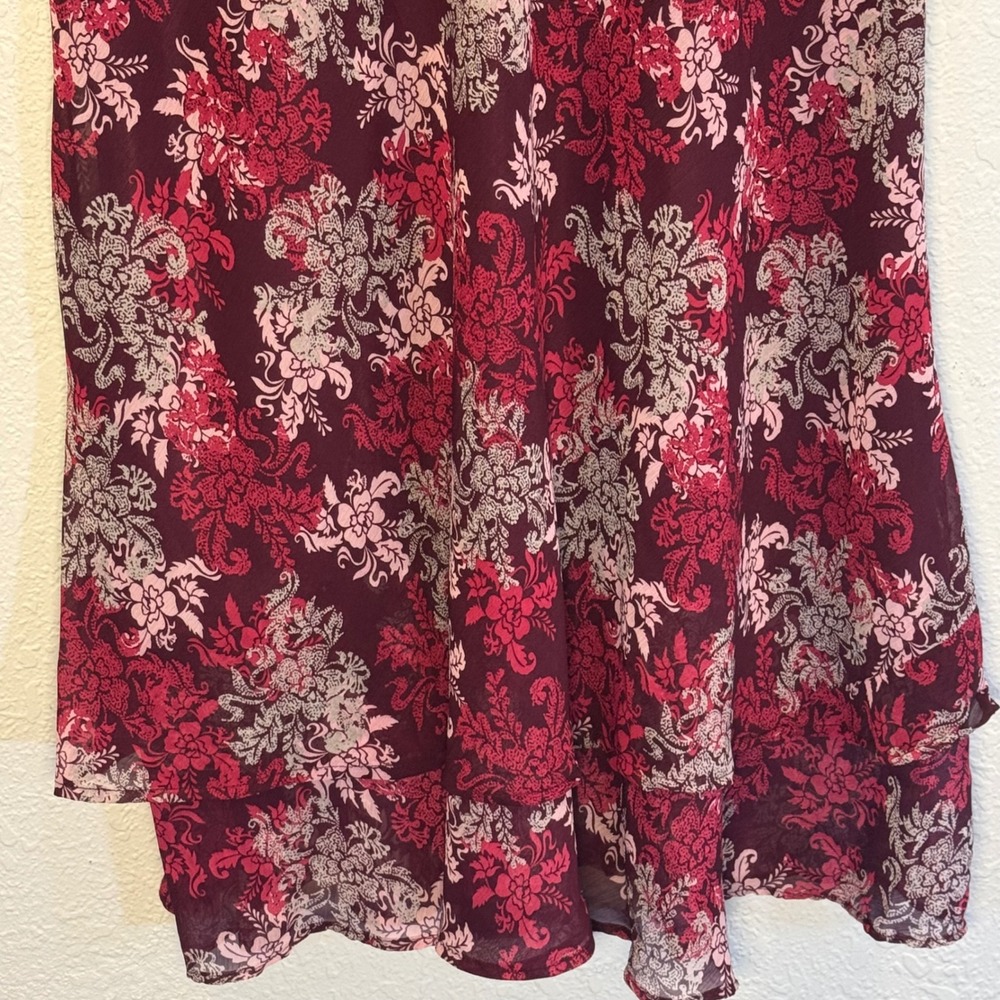 White Stag Bordeaux Wallpaper Floral Georgette Double Layer Skirt L Y2K fairy - Picture 3 of 8